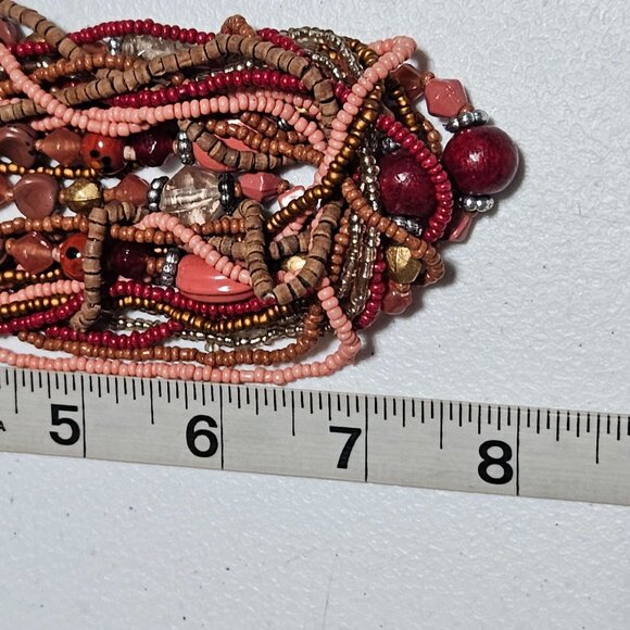 Chunky Seed Beaded Multistrand Necklace Mixed Media Statement Fashion Jewelry - Picture 6 of 6